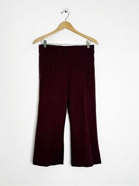 SPANX Perfect Kick Flare Pants Large Petite Burgundy Pull On Stretch